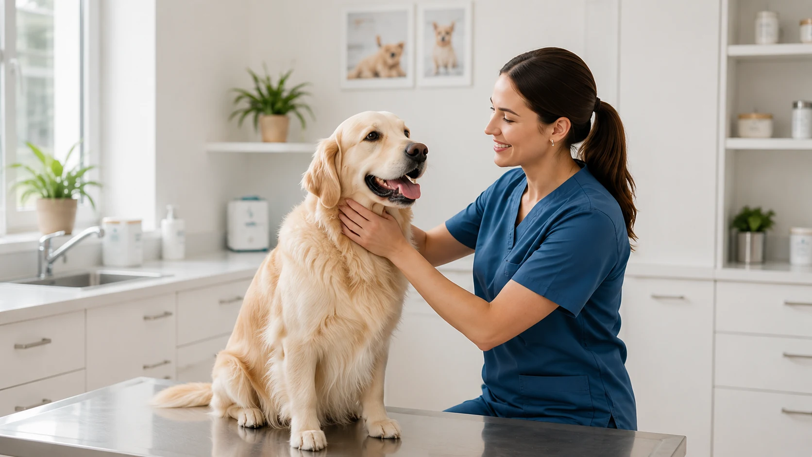A veterinarian caring for a pet